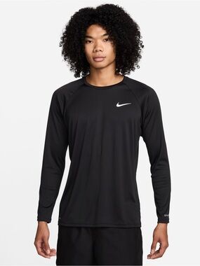 NWT Nike Swim Hydroguard Essential Dri-FIT Long Sleeve Athletic Shirt-Black Sz S